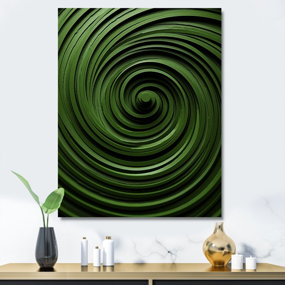Designart "Soothing Spiral in Abstract Green" Geometric Canvas Wall Art - Modern Green Abstract Geometric Bedroom Canvas Wall Art