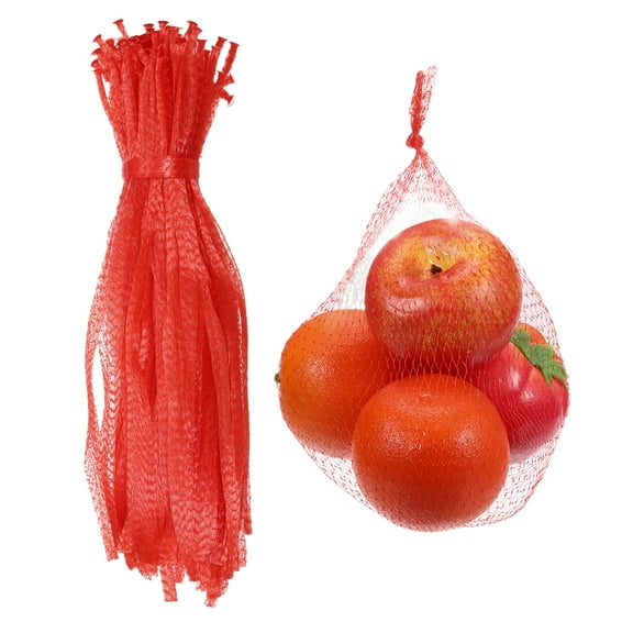 100 Pack Reusable Mesh Produce Bags, 40cm/16 Inch Washable Net Storage Bags Reusable Storage Bags for Fresh Fruit Vegetables Seafood, Red