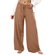 thumbnail image 2 of Wyobmus Women's Wide Leg Linen Pants With Pockets Lightweight Elastic Waisted Drawstring Loose Lounge Trousers Burgundy, 2 of 6