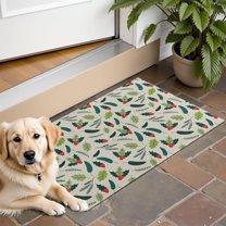 Green and Red Christmas Holly Pattern Door Rugs,Washable Non Slip Door Mats Indoor,Decorative Door Mats,Entry Mat Indoor for Entrance,Bedroom,Kitchen,Bathroom,16"x24"
