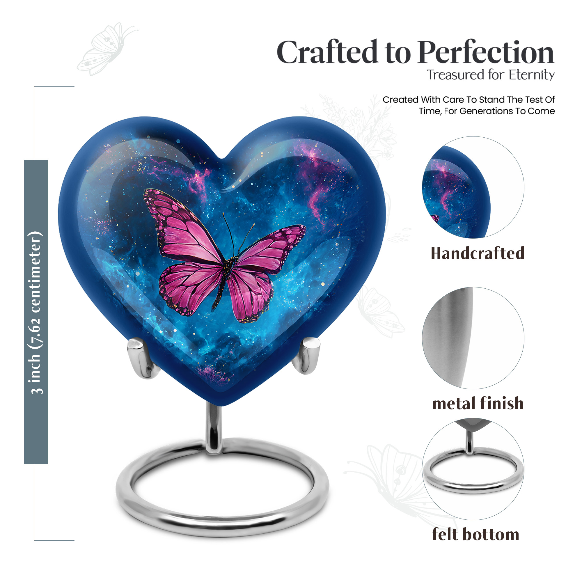MUKTIVE Purple Butterfly Funeral Urn for Ashes for Women, Burial Galaxy Urns for Adult Male, Decorative Keepsake Heart Blue Urns for Human Ashes, Cremation Urn for Mom & Dad, 3 inch