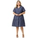 thumbnail image 4 of Women's Plus Size Jean Dress Turndown Collar Elastic Back Button Short Sleeve Denim Dress Blue 1X, 4 of 7