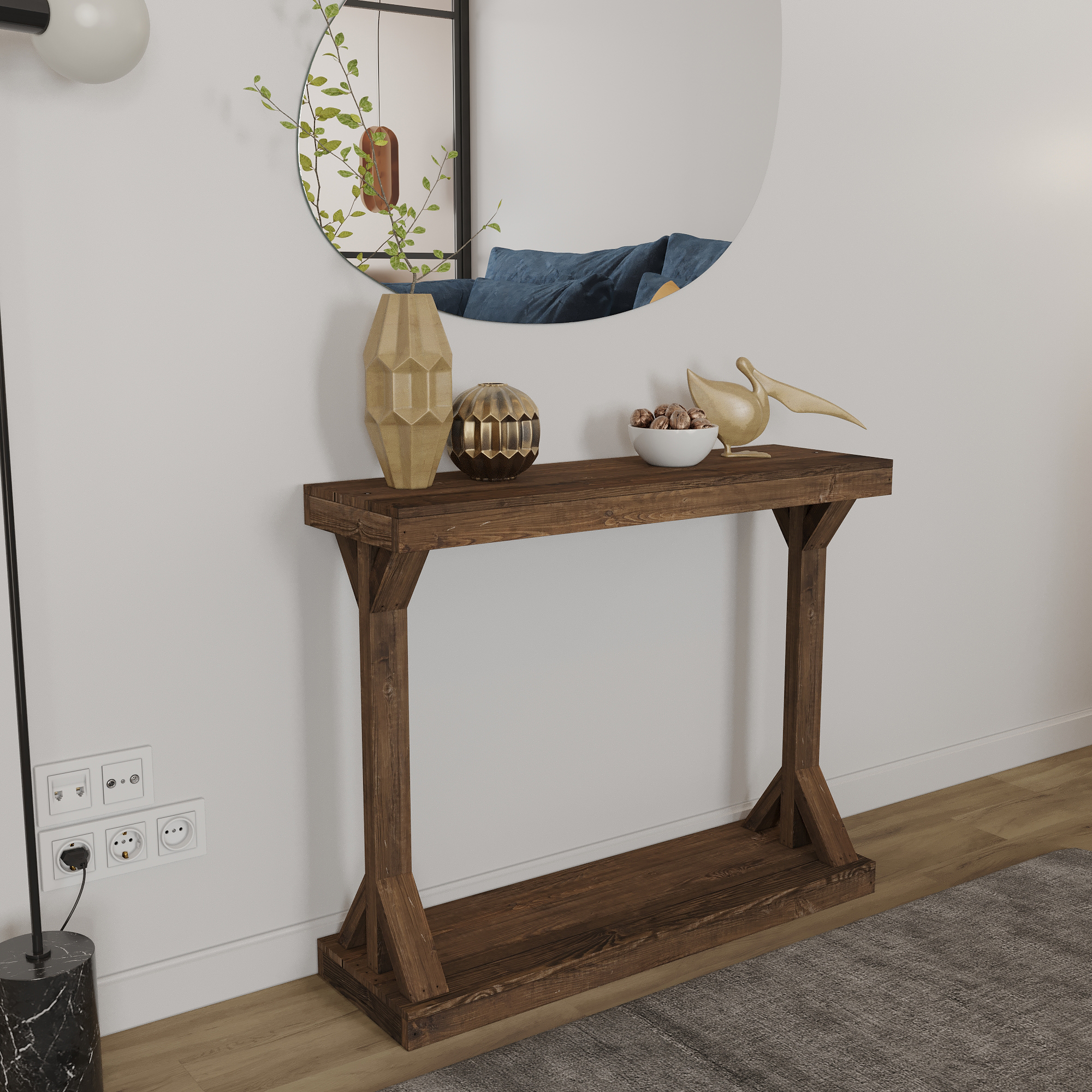 Woven Paths Small Rustic Barb Pedestal Entryway Console Table, Brown - image 3 of 4