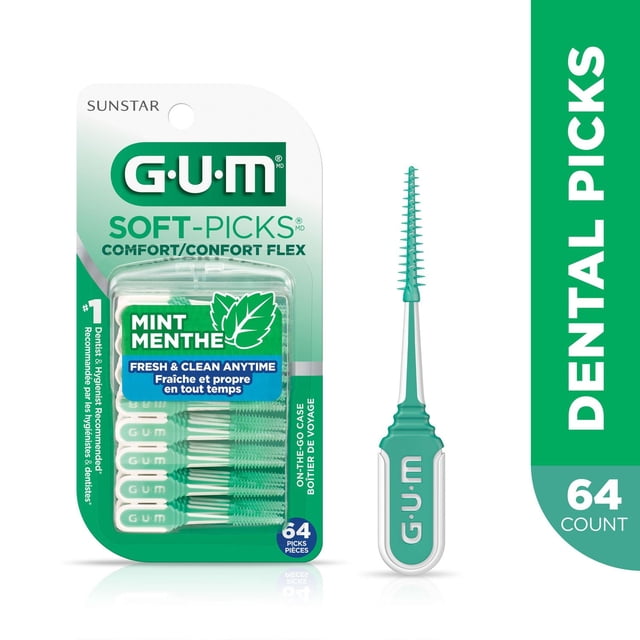 GUM® Soft-Picks® Confort Flex Pics Dentaires à la Menthe, à Saveur de Menthe Fraîche, Boîtier de Voyage