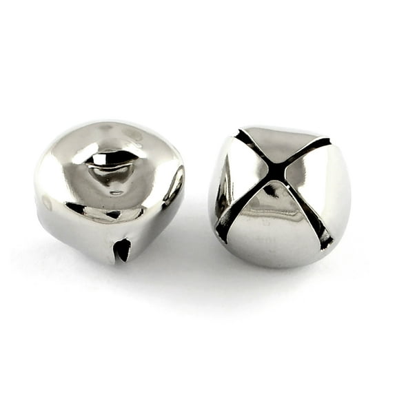 50 Shiny or Antiqued 10mm 3/8 inch Round Iron Metal Craft Jingle Bells With Loop to Use as Dangle Charms (Platinum Silver)