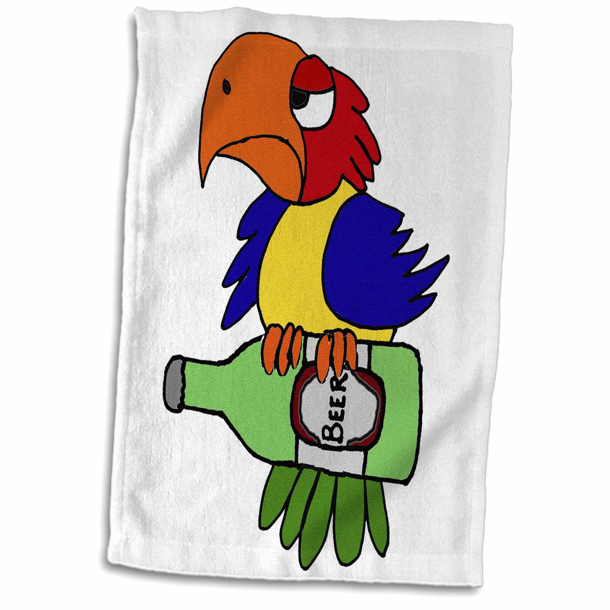 3dRose Funny Cute Bold Parrot Bird Drinking Beer Cartoon Towel, 15 by