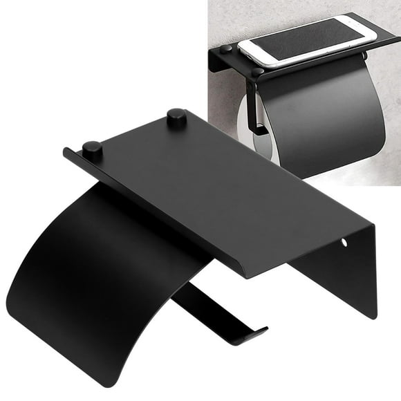 Demonsen Bathroom Accessory,Toilet Paper Holder Bathroom Stainless Steel Tissue Roll Rack with Shelf Waterproof Cover Black,Roll Paper Rack