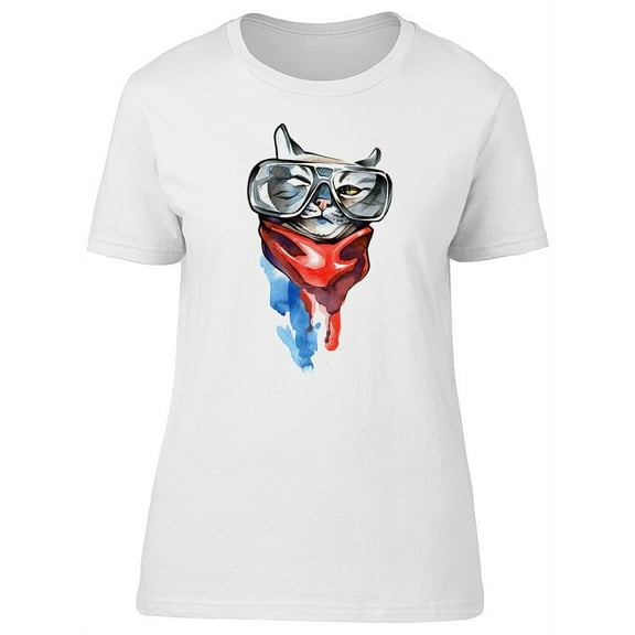 Cool Watercolor Cat With Glasses T-Shirt Women -Image by Shutterstock, Female Large