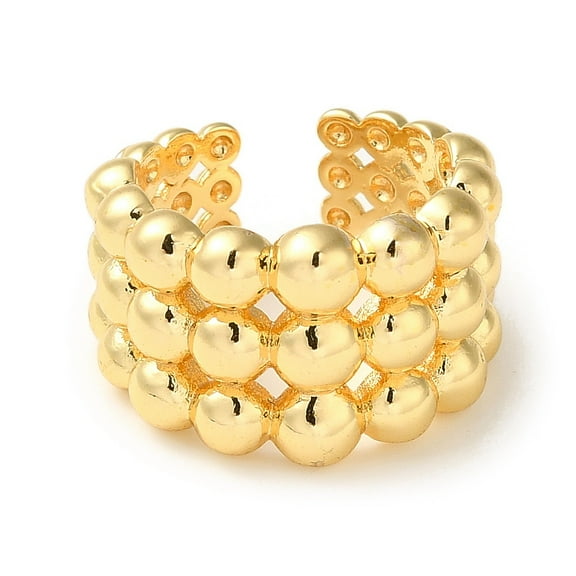 Rack Plating Brass Open Cuff Rings for Women Round Ball Beaded Real 18K golden Plated Inner Diameter: 17.6mm