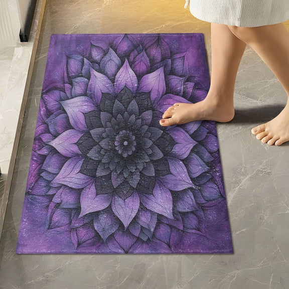 RMDQTR 16" × 24" Rectangle Shape Bathroom Rugs Plush Toilet Base Mat Soft Rugs Non Slip Absorbent Purple Mandala Flower