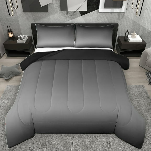 Homewish Modern Abstract Art Bedding Comforter Set,Minimalist Theme Twin Comforter Sets,Gray Black Ombre Bedding Set For Girls Kids,Ultra Soft Home Decor Reversible,2 Pieces