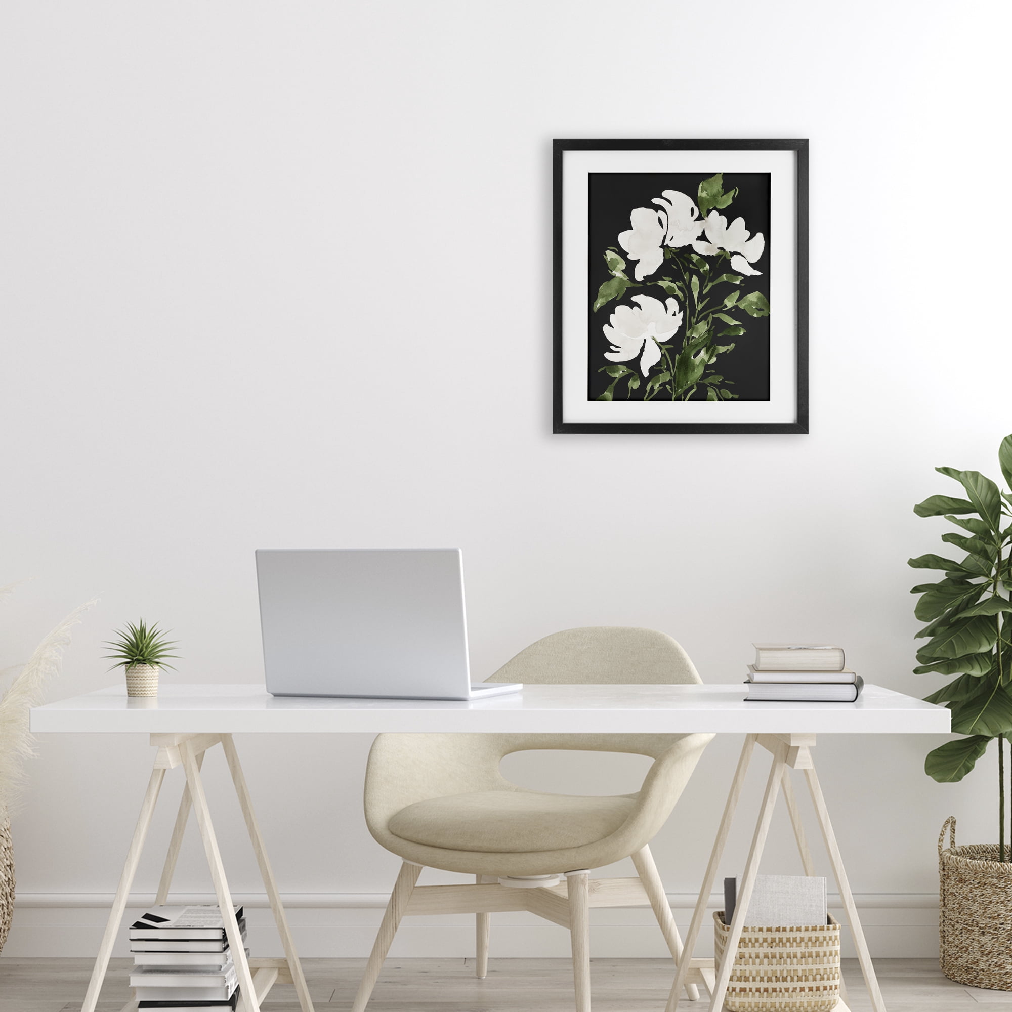 Stupell Industries White Over Black Floral Black Framed Print Under Glass, design by Lucille Price