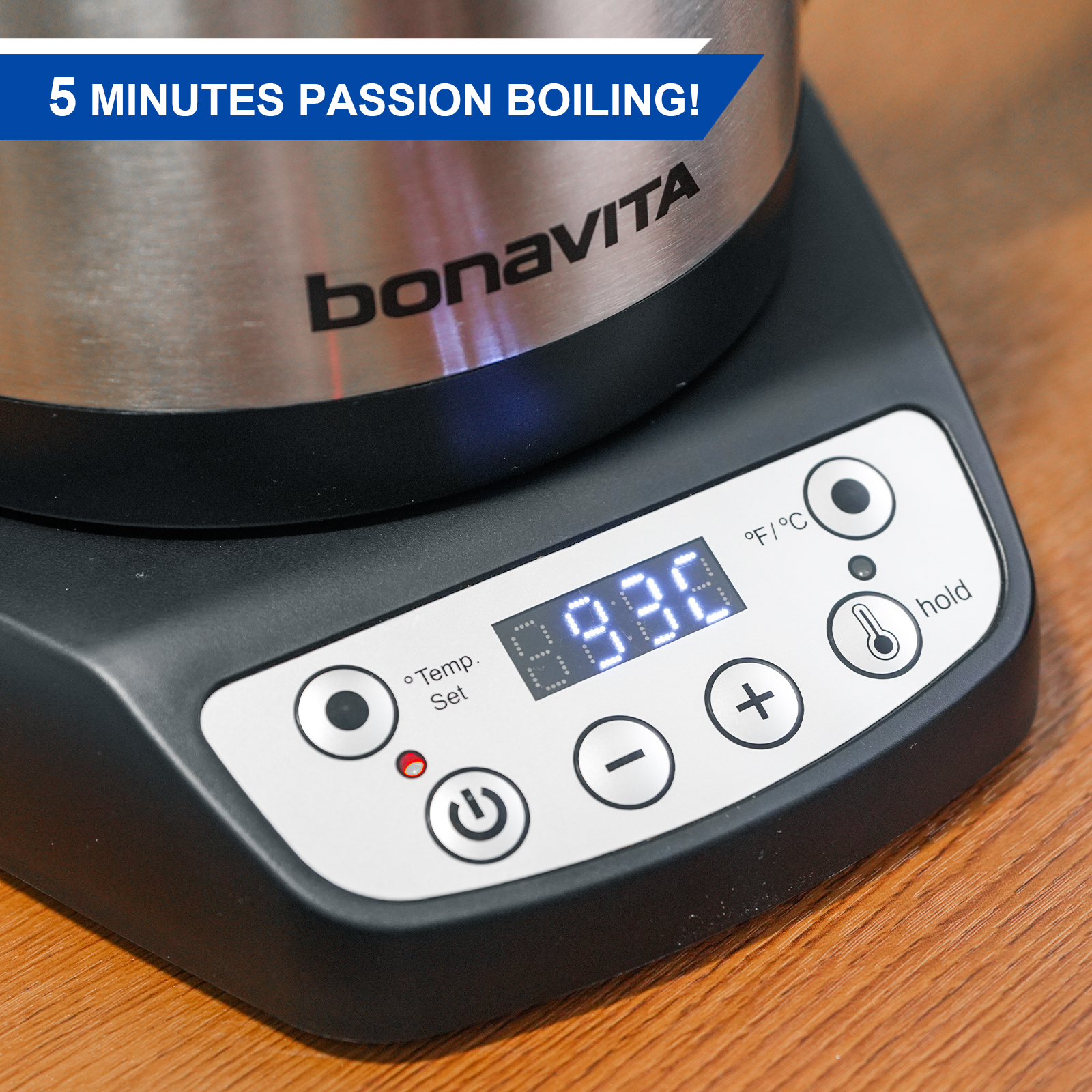 Bonavita Classic 1L Digital Variable Temperature Gooseneck Electric Kettle for Coffee Brew and Tea Precise Pour Control, 6 Preset Temps, Café or Home Use, 1200 Watt, LED Panel, Stainless Steel