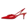 thumbnail image 2 of FSJ Women Low Kitten Heel Closed Pointed Toe Slingback Pumps Comfortable Buckle Ankle Strap Heeled Sandals Dress Shoes Size 6 Red, 2 of 5