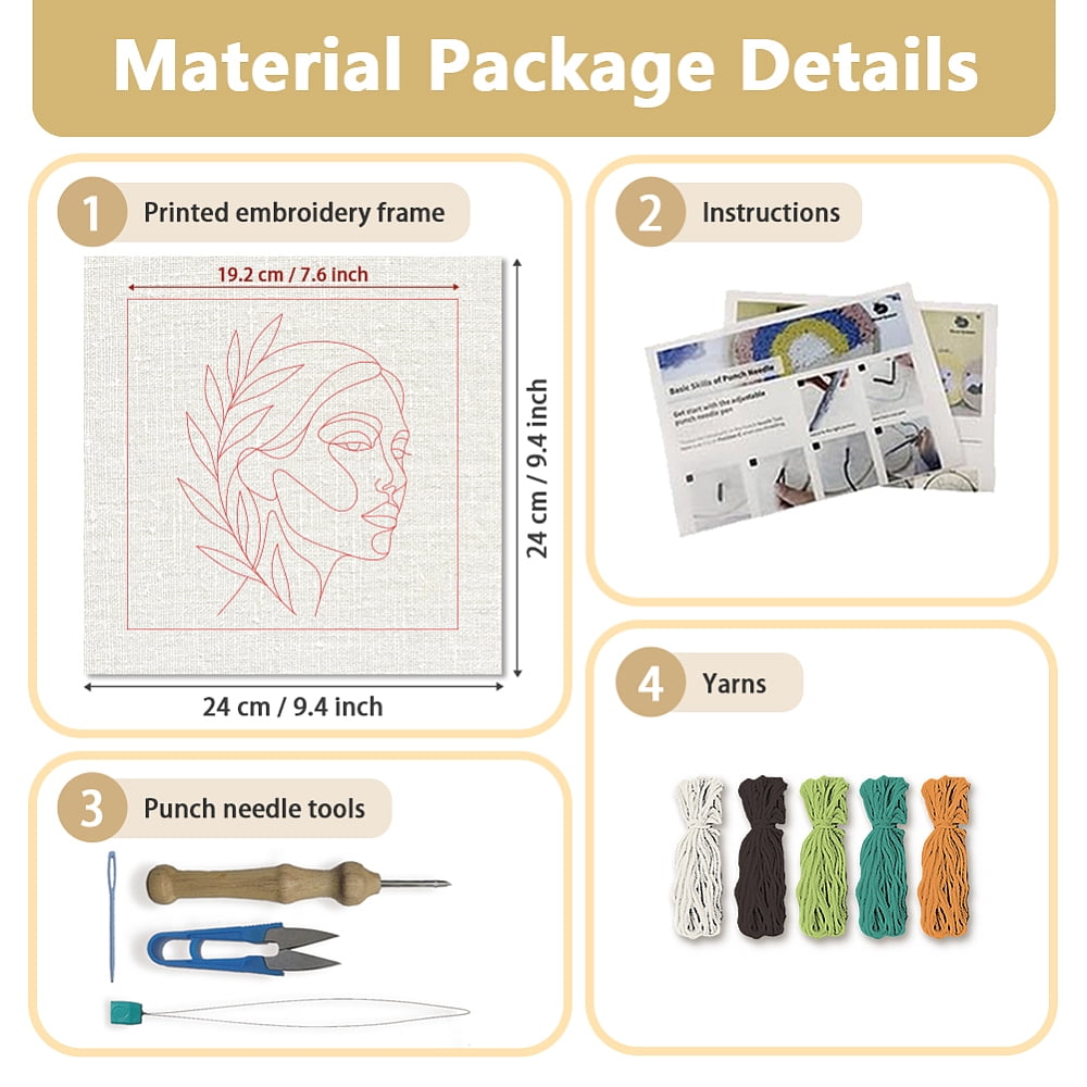 Polyester Cotton Punch Needle 4Folded Yarns Embroidery Kits Included Threader Cotton Thread Punch Needle Thread Clips 3.5MM Wooden Needle Human DIY