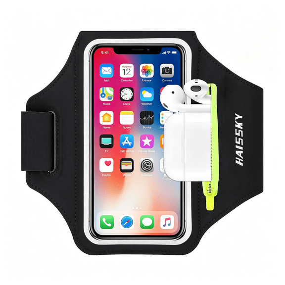 GJX Running Armband Earphone Bag Cell Phone Armband Iphone 17 16 15 Pro 14 Plus 13 11 Xr S24 S10 Water Resistant Sports Phone Holder Case Zipper Slot Car Key Holder 6.7 Inch Phone