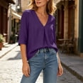 thumbnail image 5 of Warop Womens Cotton Linen Tops Dressy Casual 3/4 Sleeve V-Neck Blouse Basic Loose Shirt Daily Outfits, 5 of 9