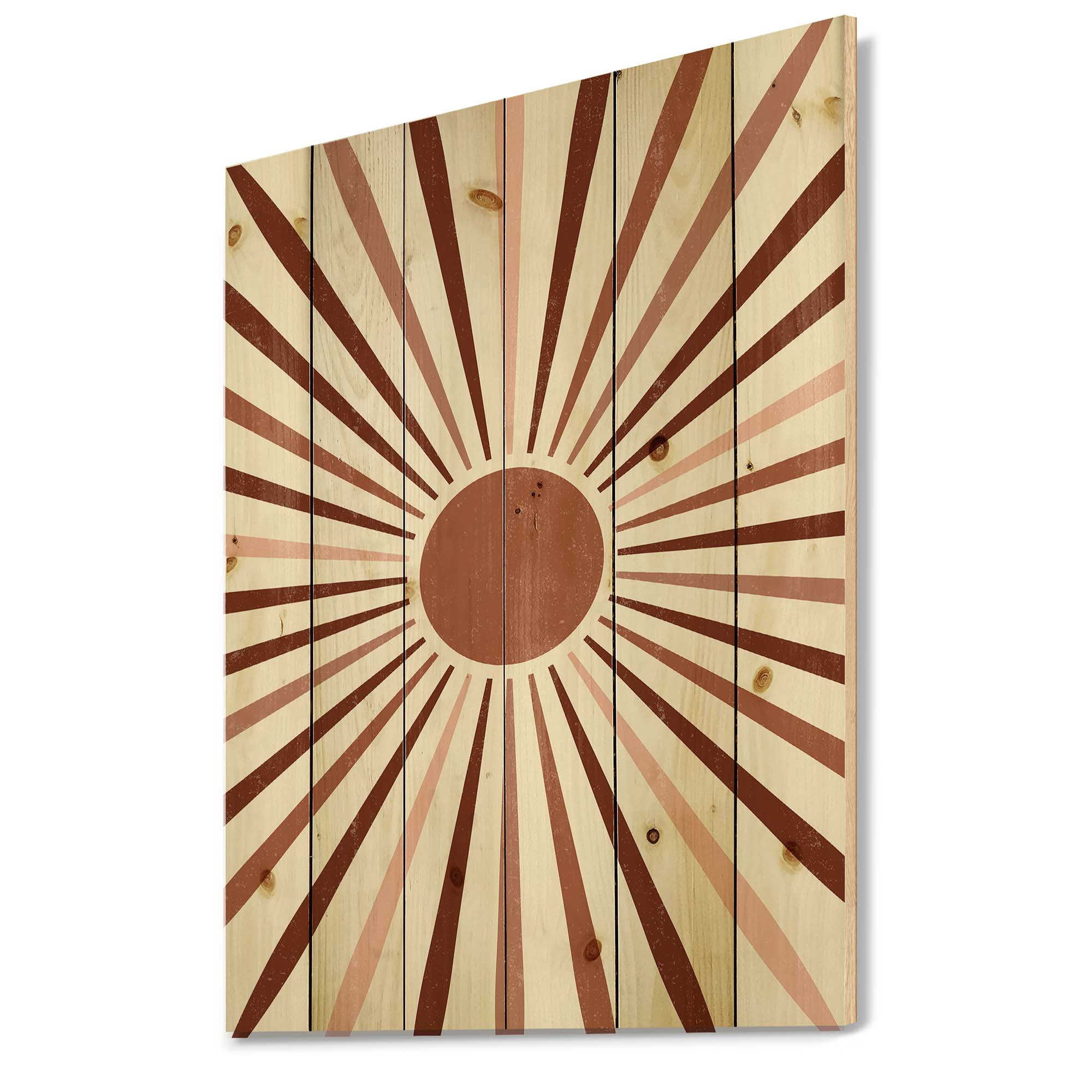 Designart 'Radiant Geometric Sun' Modern Print on Natural Pine Wood