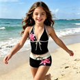 thumbnail image 2 of CUZIBR Girls Swimsuit Two Piece Floral Print Summer Sleeveless Halter Neck Beachwear Tank Tops And Shorts Tankini Sets Bathing Suit,Black,9-10 Years, 2 of 7