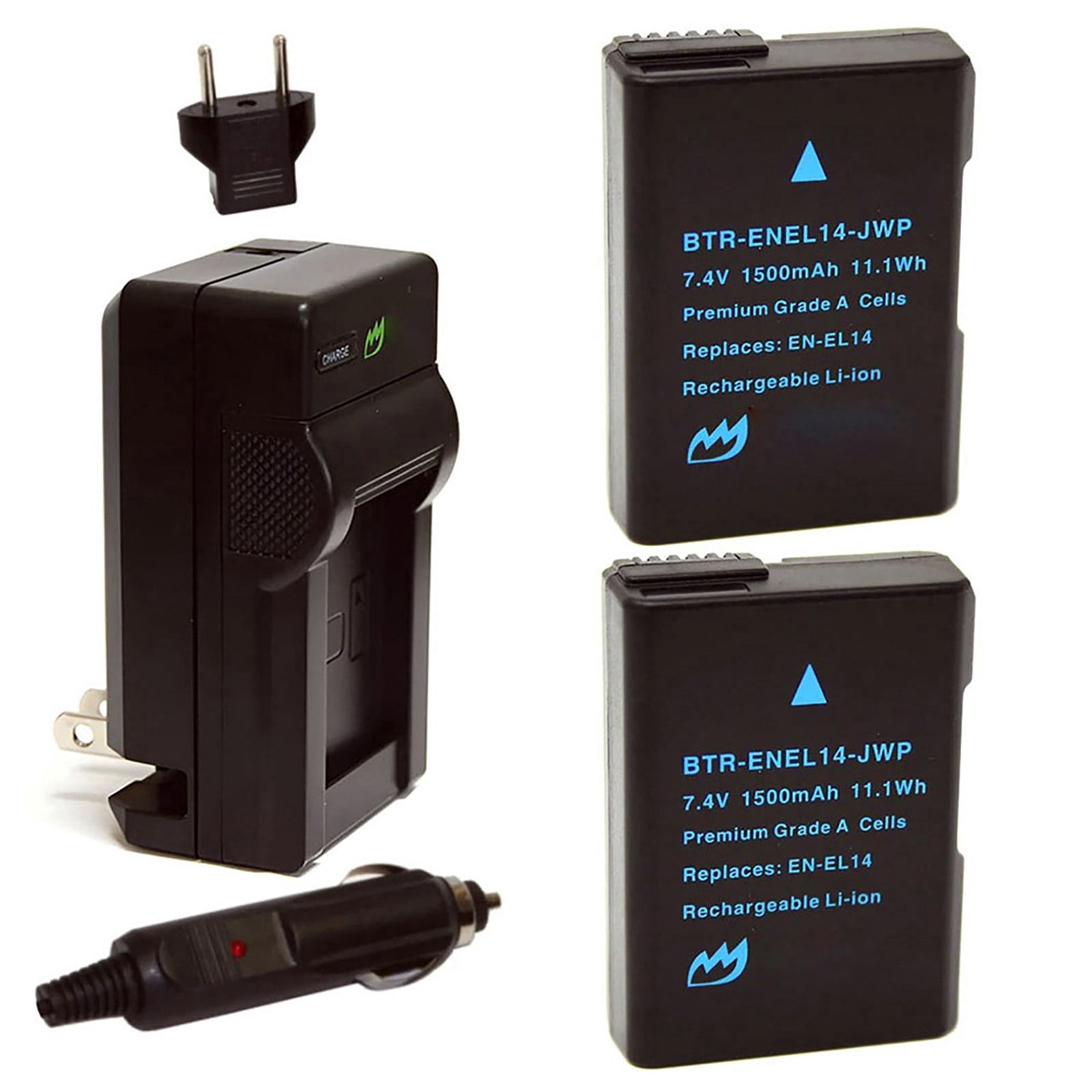 Replacement for Nikon D5000 Battery (2-Pack, 1400mAh) and Charger