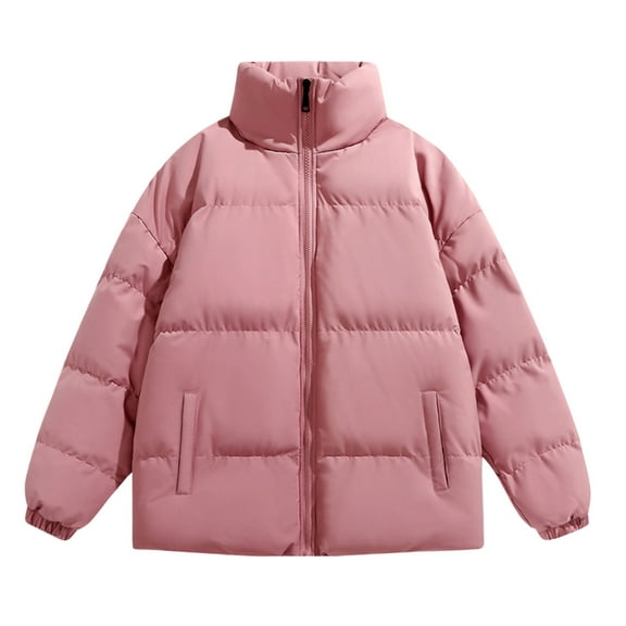 MELDVDIB Mens Quilted Puffer Jacket Zip-Up Thickened Winter Long Sleeve Stand Collar Coat Solid Color Warm Padded Outwear Tops with Pocket