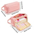 thumbnail image 4 of Large Capacity Large Pouch Canvas Double Zipper Pencil Cases, Pink, 4 of 9