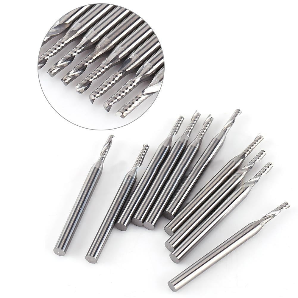 Density Board Wood and Many Other Soft Materials PVC End Mill MDF 10pcs Tungsten Carbide End Mill Single Flute Spiral CNC Router Bits 1/8 inch Shank 3.175x17mm for Cutting Acrylic 