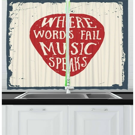 Where To Buy Nice Curtains Rock Music Curtains 2 Panels Set, Where Words Fail Music Speaks Quote Musical Slogan Hand Drawn Pick, Window Drapes for Living Room Bedroom, 55W X 39L Inches, Beige Red Slate Blue, by Ambesonne ()