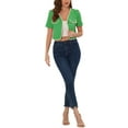 thumbnail image 2 of Unique Bargains Veste à Bordure Contrastée pour Femmes Col en V Manches Courtes Blazer de Travail Vert TG, 2 of 6