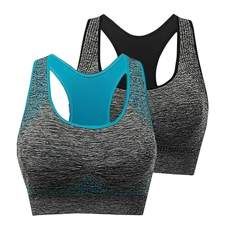 ATOYSOY 2 Pack Sports Bra Everyday Bra Racerback Yoga Activewear Clearance Bralette Underwear Teens Workout Push Up Comfort Bra Breathable Wireless Seamless Tank Tops Blue L