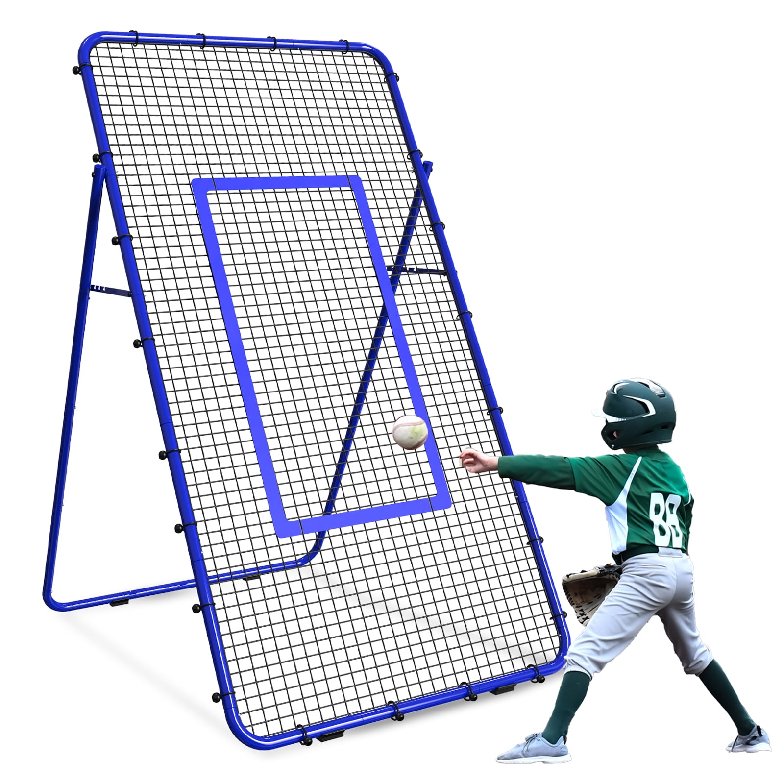 Adjustable 7x4 FT Sports Rebounder Net – Volleyball, Soccer, Baseball & Tennis Training Equipment for Backyard, Portable Hitting & Serving Practice，Blue
