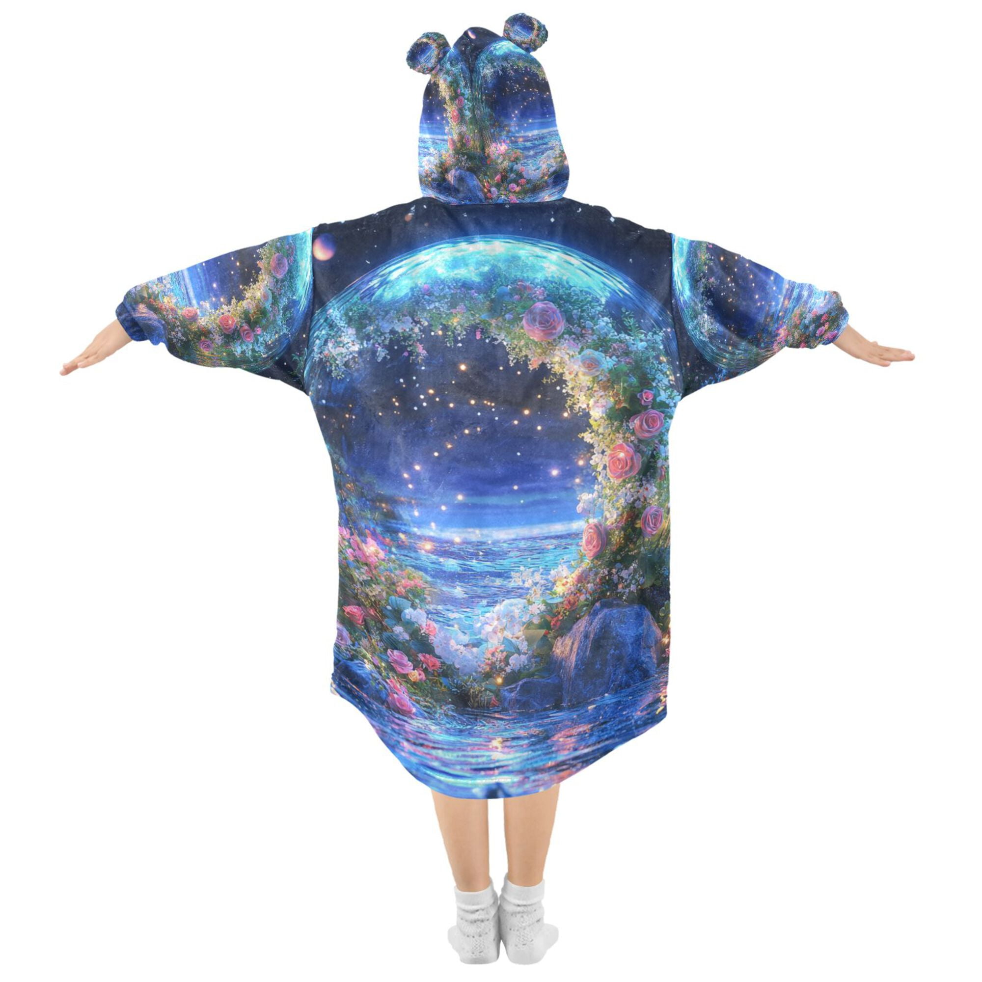 FORMRS Wearable Blanket Hoodie with Sleeves for Kids Cozy Flannel Sweatshirt, Beautiful Floral Moon