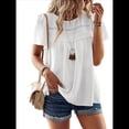 thumbnail image 1 of Blusas de Verano para Mujer, Cuello Redondo, Corta, Blusas Casuales de con Dobladillo de Encaje Fluido, Ropa de Moda 2025 L, 1 of 10