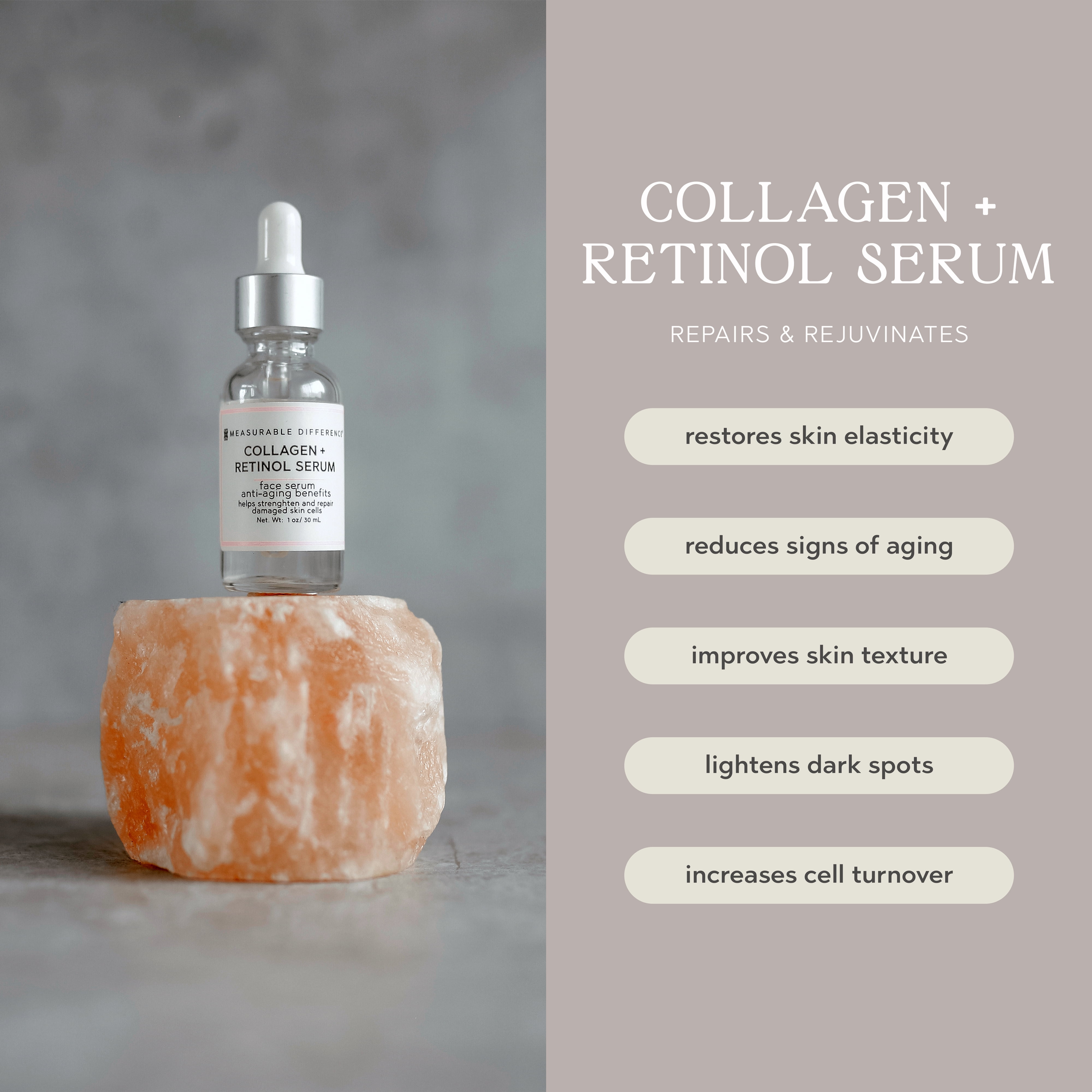 Measurable Difference Collagen + Retinol Serum, 1 oz - Slow Signs of Aging Skin, Improve Elasticity & Smooth Fine Lines