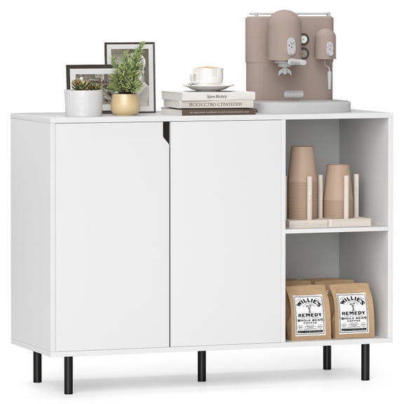 Furnibear 42" Modern Buffet Sideboard Credenza Cabinet with Adjustable Shelves for Dining Room Entryway - White
