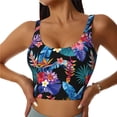thumbnail image 3 of Goofa Tropical Palm Leaves Printed Sports Bras for Women, High Impact Running Bra Workout Crop Tank Tops Longline Sports Bra Push up-, 3 of 9
