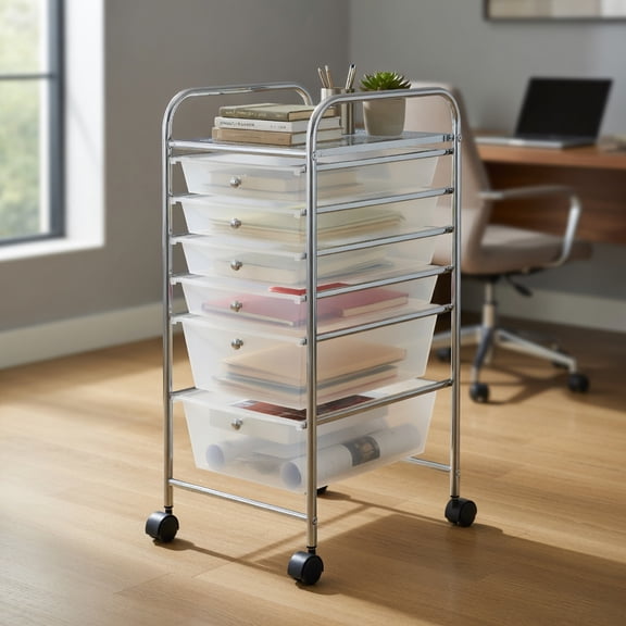 Topcobe 6 Drawers Rolling Storage Cart Organizer, Rolling Carts with Wheels for Kitchen, Living Room, Clear