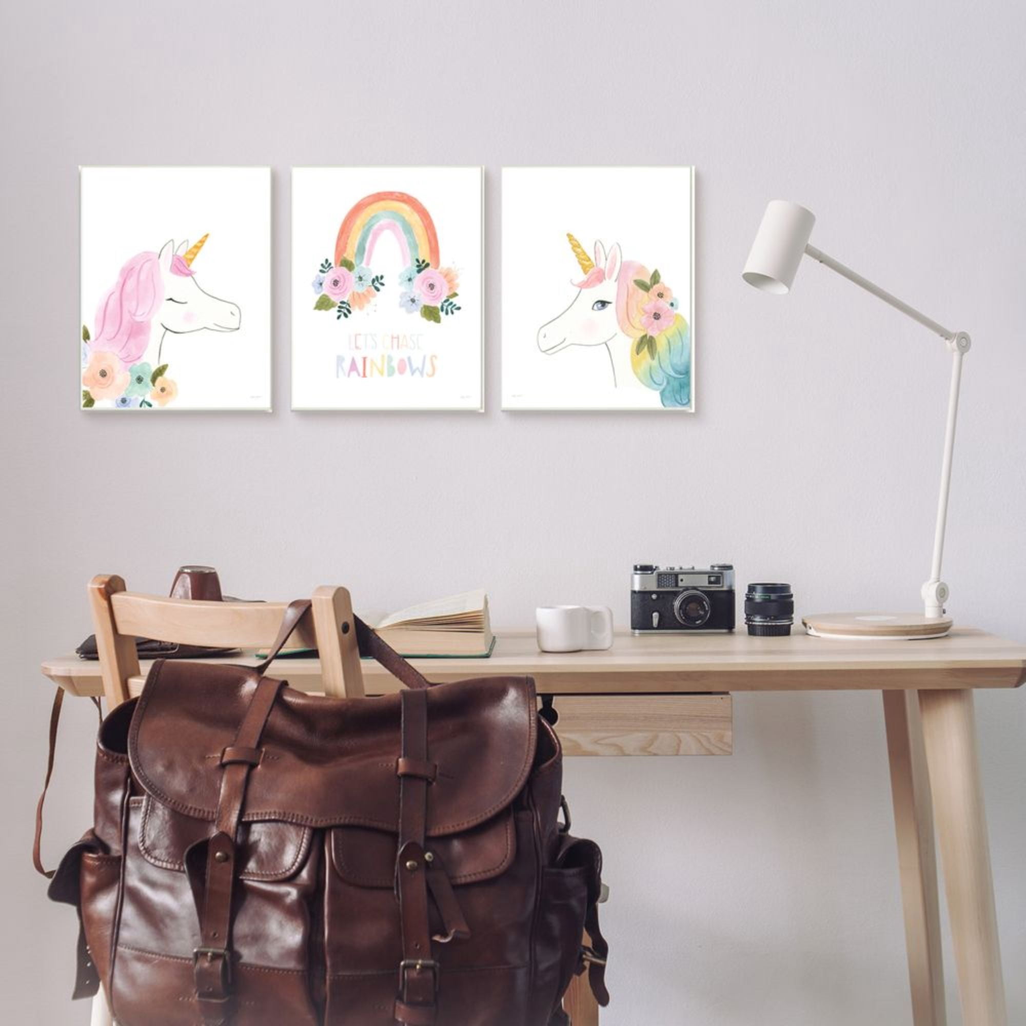 Stupell Industries Let's Chase Rainbows Phrase Fantasy Floral Unicorns Design by Jenaya Jackson