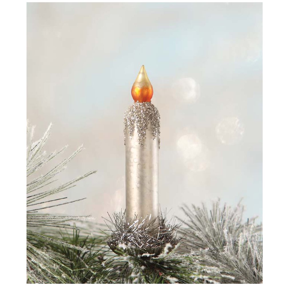 Bethany Lowe Glitter Silver Candle Retro Christmas Tree Decor Clip On