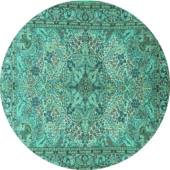Ahgly Company Machine Washable Indoor Round Animal Turquoise Blue Traditional Area Rugs, 7' Round