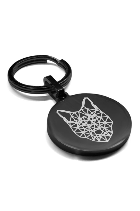 Stainless Steel Geometric Polygon Wolf Animal Round Medallion Keychain Circle Ring