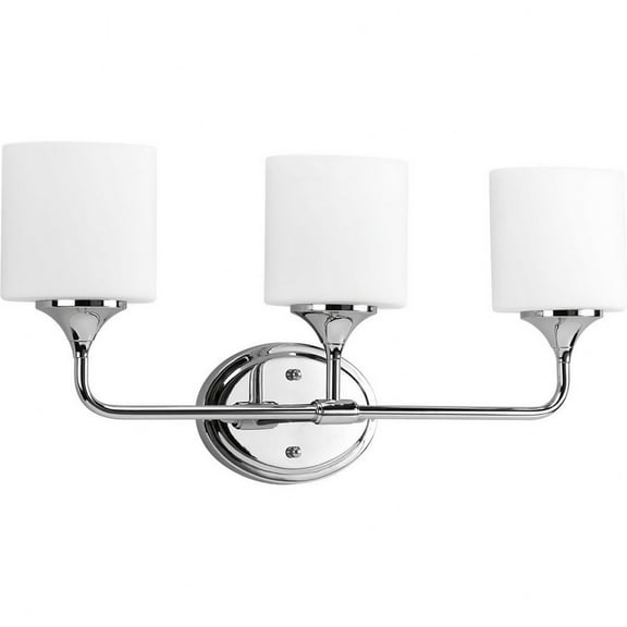 Progress Lighting Lynzie 3-Light Bath Fixture, Polished Chrome, Etched White Glass Shades