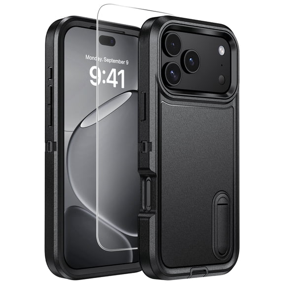 BENTOBEN Case for iPhone 18 Pro Max (2026) / Case for iPhone 17 Pro Max (2025) 6.9" with Screen Protector, Built in Kickstand, Shockproof Protective, Slim & Tough, Black