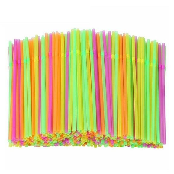 100 Straws Bendy Colourful Flexible Plastic Birthday Wedding Party Drink I5F9