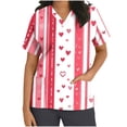 thumbnail image 2 of Valentines Day Scrub Tops Women, Heart Blouses for Women, Short Sleeve V Neck Shirts Women's Valentine's Day Printed Blouse with Pockets Nurse Tops Short Sleeved V-Neck Tops Shirt, 2 of 5