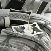 Lanco Elegant Black and Silver Comforter Set, 15 Piece Room-in-A-Bag, Queen Size , Striped Jacquard Bedding Set, All Season, Matching Decorative Pillows, Pillow Sham , Curtains