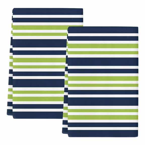 Dish Towels, Green Striped Absorbent Kitchen Towels 2 PCS, Navy Blue Contrast Stripes Microfiber Hand Towels Dish Cloths Tea Towels for Home Bathroom Cleaning Drying,18X28-Inch,