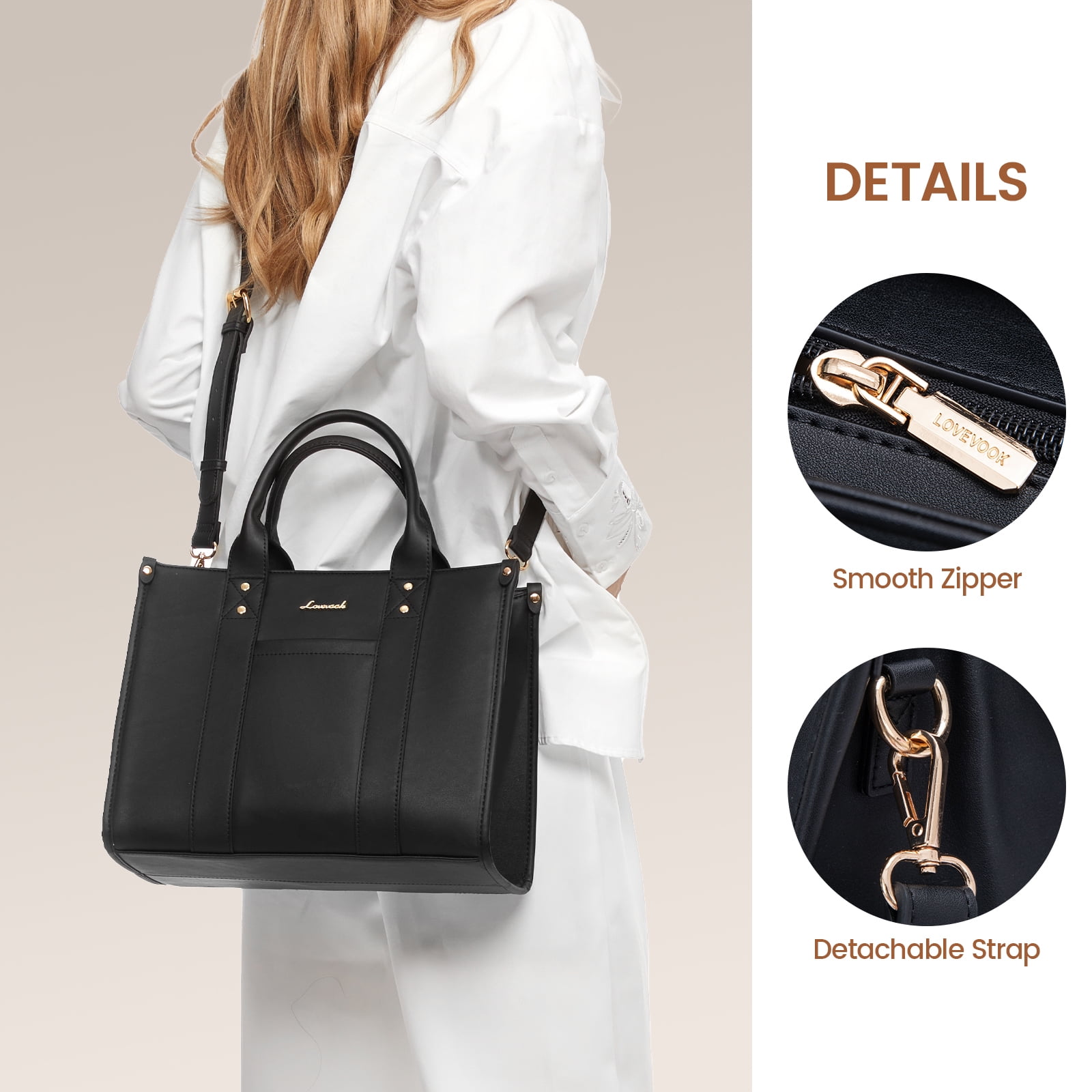 Lovevook Purse and Handbags,Vegan Leather Tote Bag for Women, Zipper Satchel Shoulder Bag Crossbody Bag for Daily