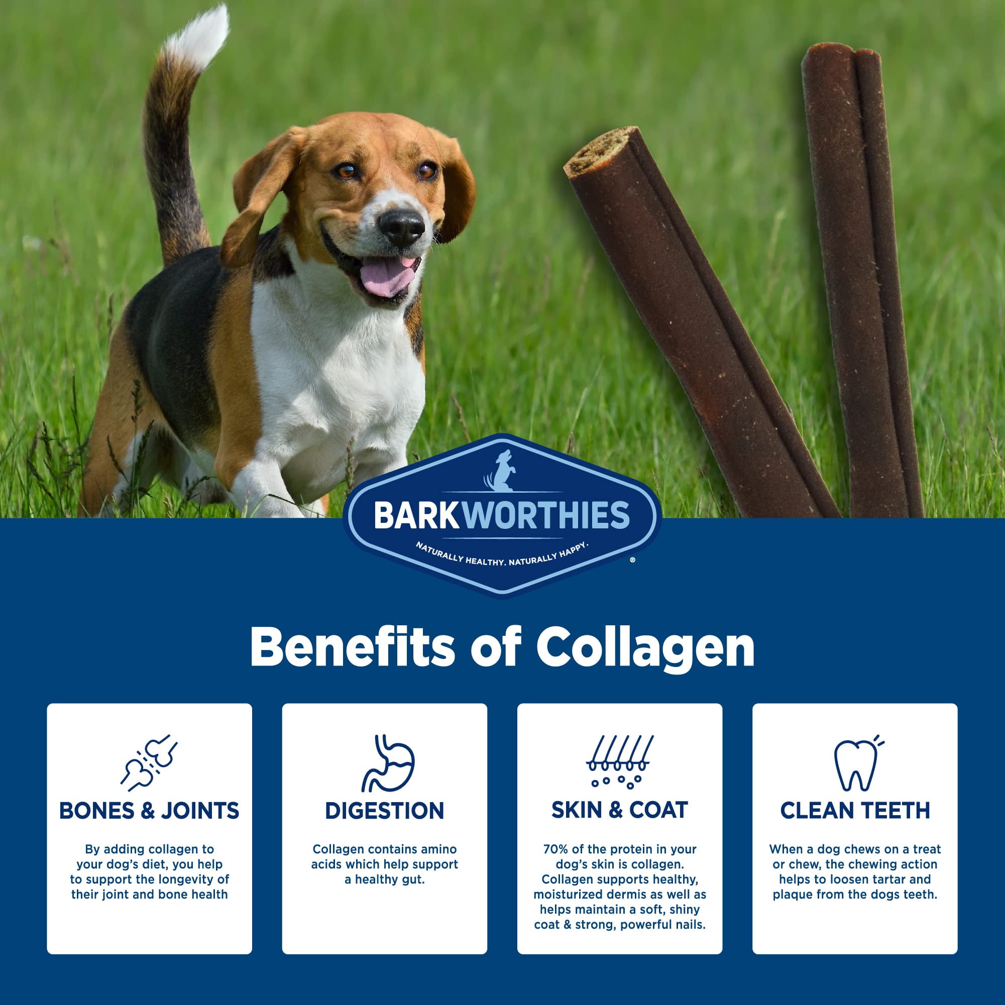 Barkworthies Plain Collagen Stick MMF7&nbsp;Dog Treats, 6-Inch, 8-Count