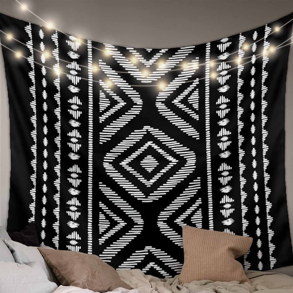 Black Boho Geometric Tapestry for Bedroom Wall Hanging Tapestry, Vintage Southwestern Stripes Ceiling Backdrop Tapestries Poster Blanket Wall Decor for Teens Room Living Room Dorm 55" x 73"